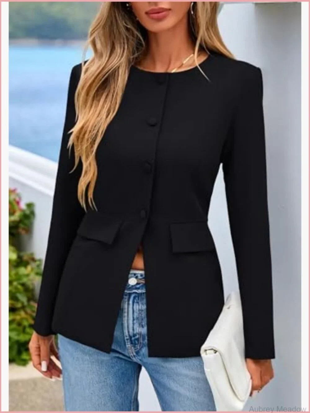 Women's Long Sleeve Blazer Button Down Suit Jacket Work Office